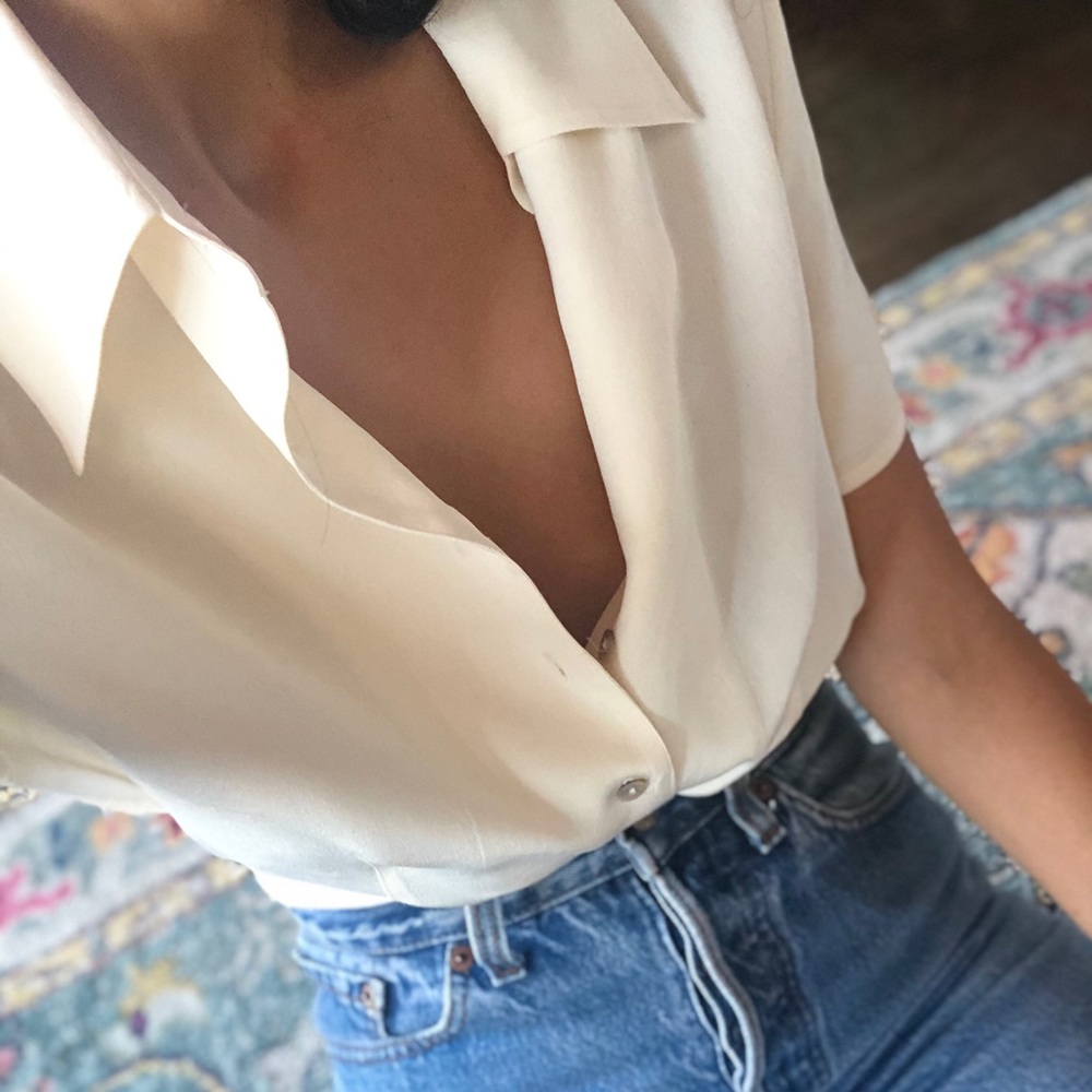 Vintage 100% silk beige blouse reformation Sz M/L